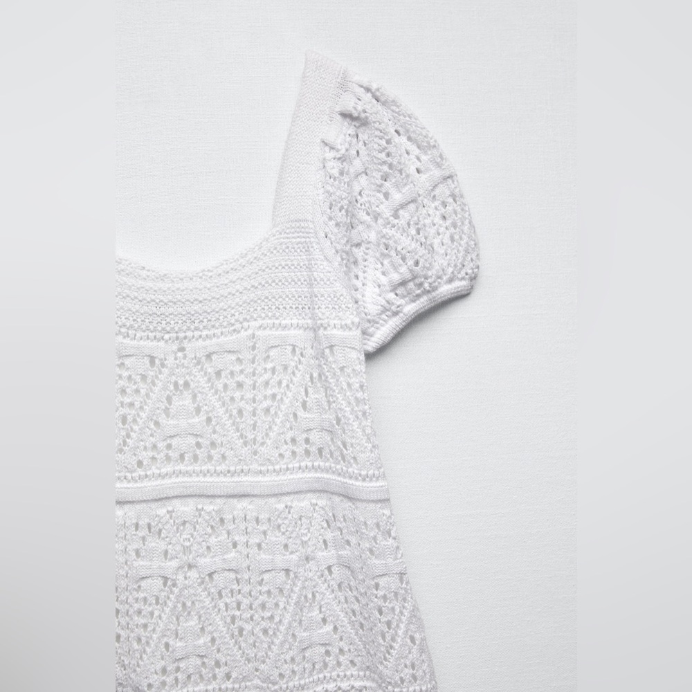 ZARA knit dress crotchet white cotton organic - Picture 11 of 12